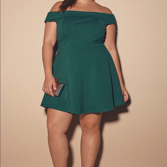 Lulus Dresses & Skirts - Lulus Season of Fun Forest Green Off-the-Shoulder Skater Dress
